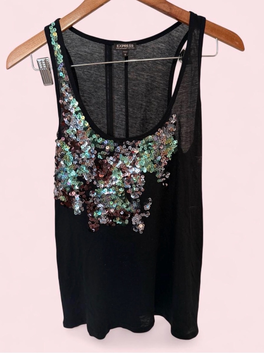 Express Black Sequin Scoop Neck Muscle Tank